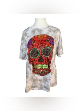 Day of the Dead Skull Graphic Tee Tie Dye Neutral T-Shirt XXL